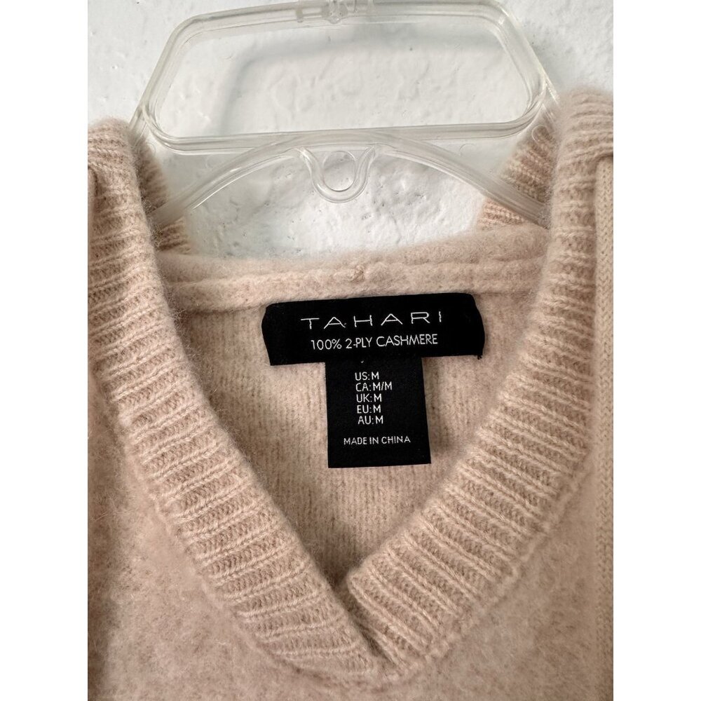 Tahari Womens 100% 2-PLY Cashmere Soft Crop Hoodie Sweater Oatmeal Size M - Picture 3 of 3